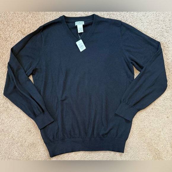 L.L. Bean Other - LL Bean Mens Cotton Cashmere Sweater Knit V-Neck Black Size M NWT